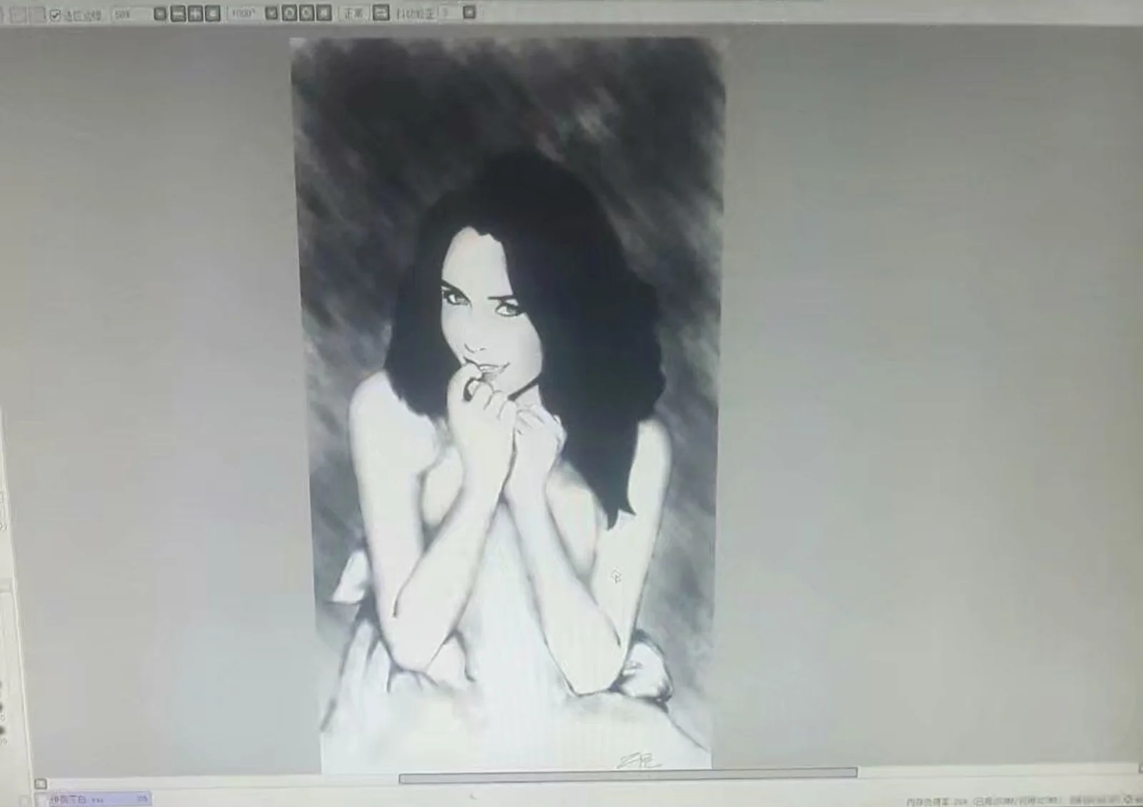 绘画软件中的黑白女性人物练习