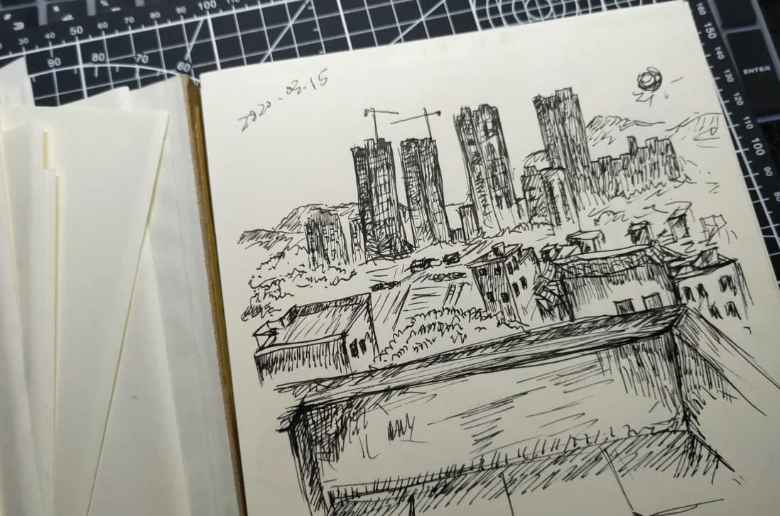 城市建筑与街区的钢笔速写