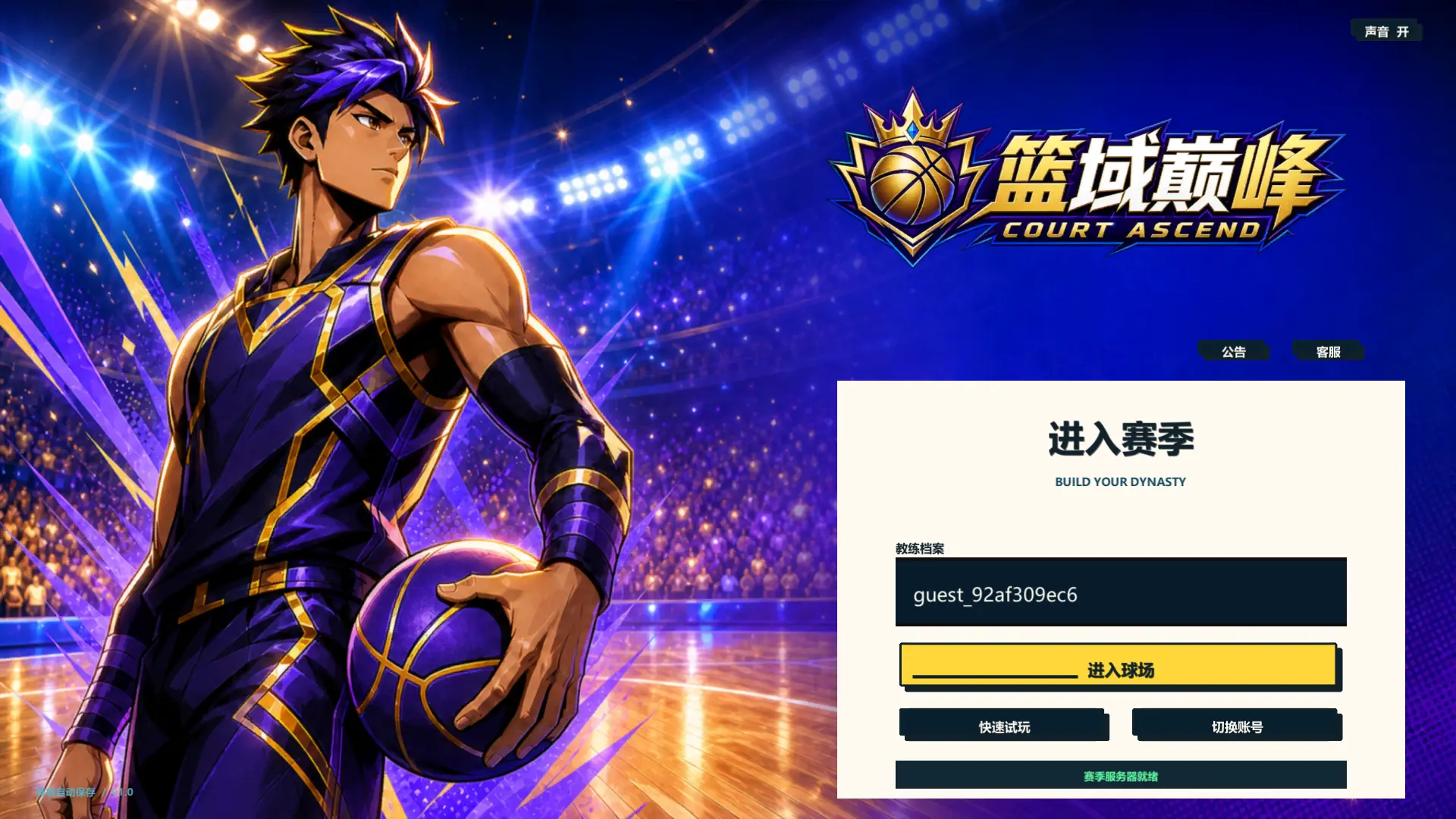 《篮域巅峰 / COURT ASCEND》开发版登录页实机截图。